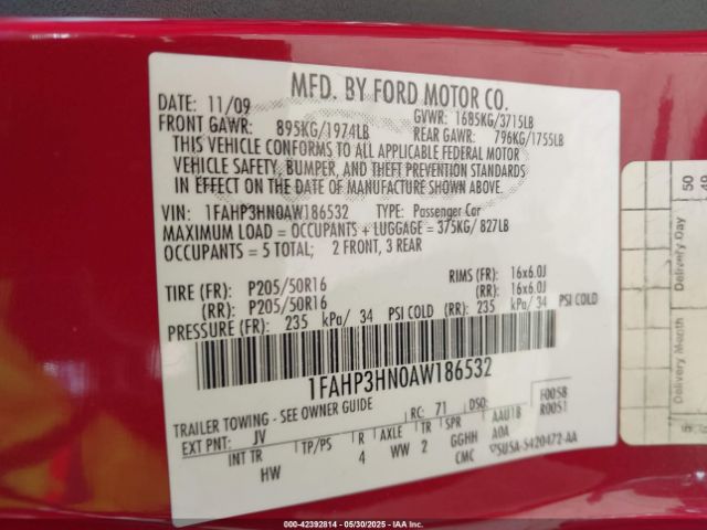 2010 FORD FOCUS 1FAHP3HN0AW186532 Photo 8