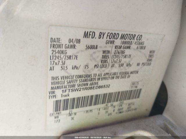 2008 FORD F-250 1FTSW21R08ED86532 Photo 8