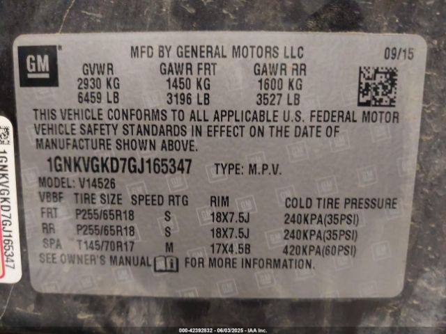 1GNKVGKD7GJ165347 Chevrolet Traverse 1lt