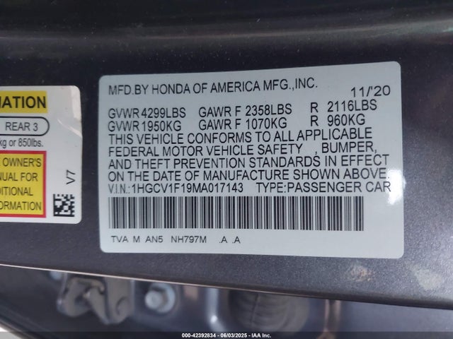Honda l15be 2021 1HGCV1F19MA017143 Image 9