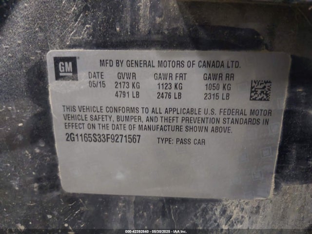 Chevrolet IMPALA 2LZ 2015 2G1165S33F9271567 Image 9