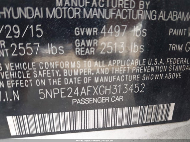 5NPE24AFXGH313452 Hyundai dohc gdi theta-ii