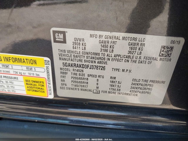 5GAKRAKD3FJ378726 Buick llt