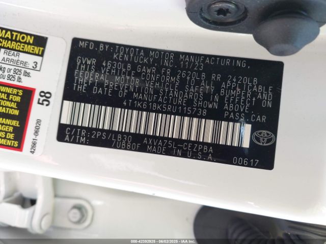 4T1K61BK5RU115738 Toyota CAMRY XSE