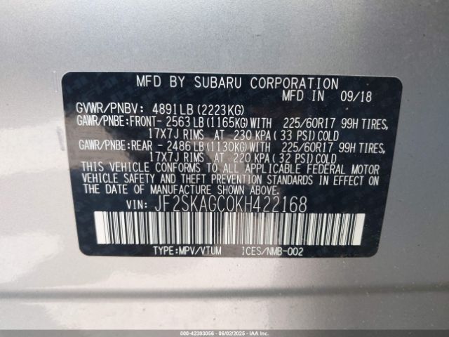 JF2SKAGC0KH422168 Subaru Forester Premium