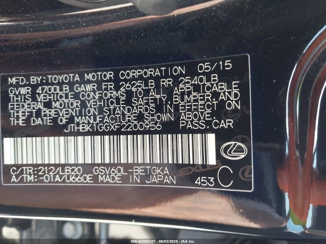 JTHBK1GGXF2200956 Lexus 2gr-fe