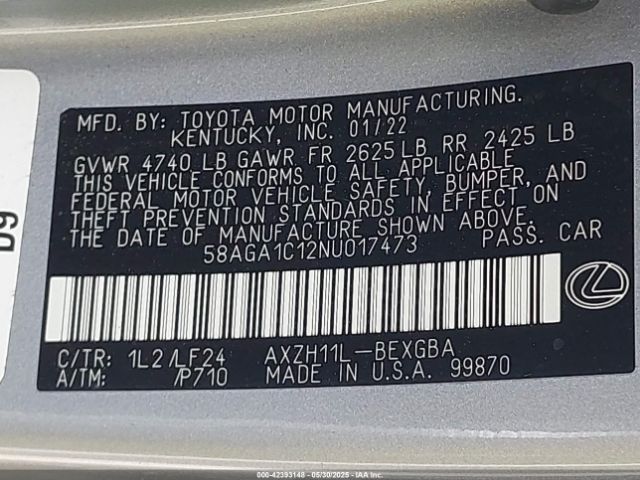 58AGA1C12NU017473 Lexus Es 300h F Sport