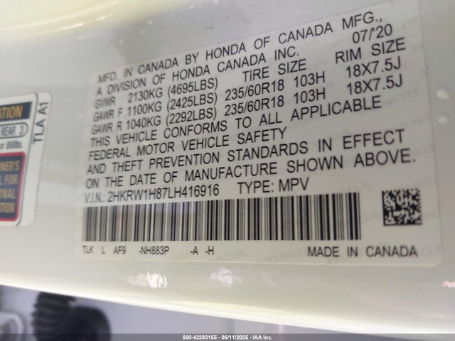 2HKRW1H87LH416916 Honda l15be