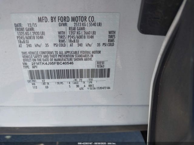 2FMTK4J95FBC40546 Ford 2015