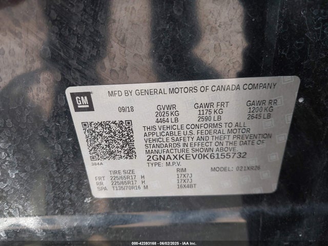 2GNAXKEV0K6155732 Chevrolet EQUINOX LT