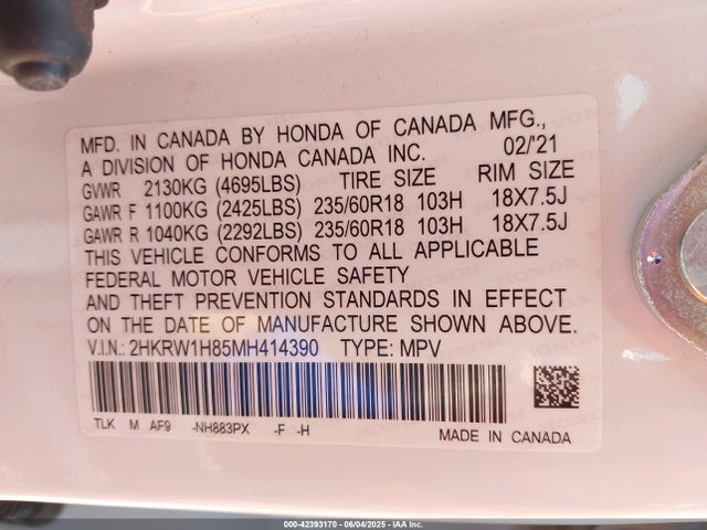 2HKRW1H85MH414390 Honda l15be