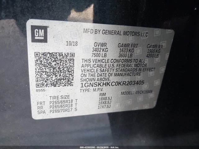 Chevrolet Suburban Lt 2019 1GNSKHKC0KR203405 Image 9