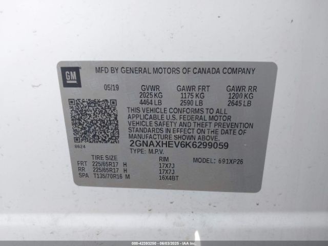 2019 CHEVROLET EQUINOX 2GNAXHEV6K6299059 Photo 8
