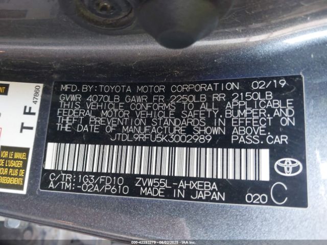 2019 TOYOTA PRIUS JTDL9RFU5K3002989 Photo 8