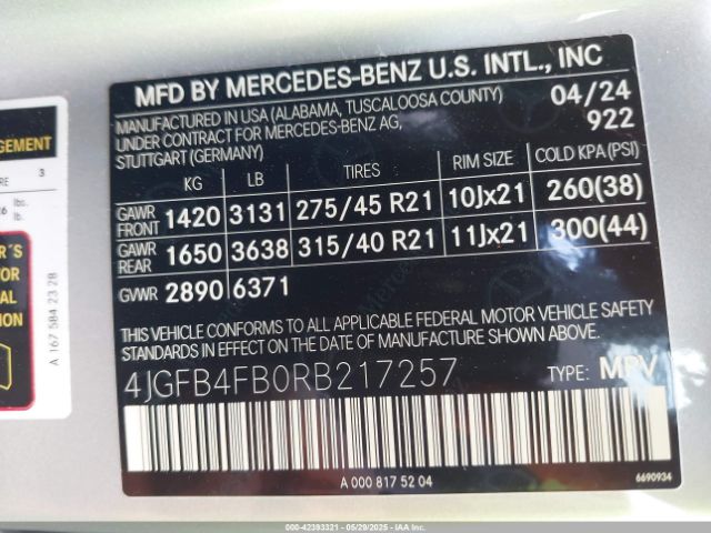 4JGFB4FB0RB217257 Mercedes-Benz Gle 350 4matic