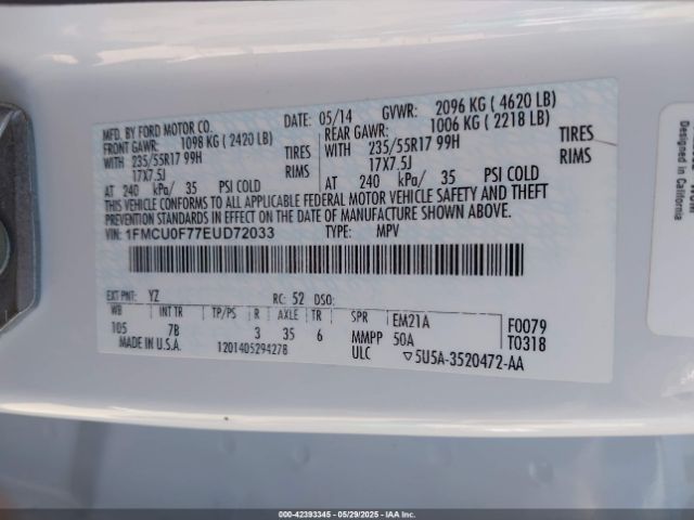 1FMCU0F77EUD72033 Ford ESCAPE S
