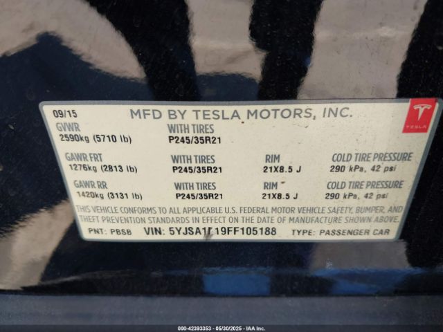 2015 TESLA MODEL S 5YJSA1E19FF105188 Photo 8