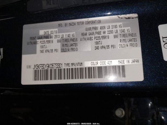 JM3KFBDY9K0573301 Mazda Cx-5 Grand Touring Reserve