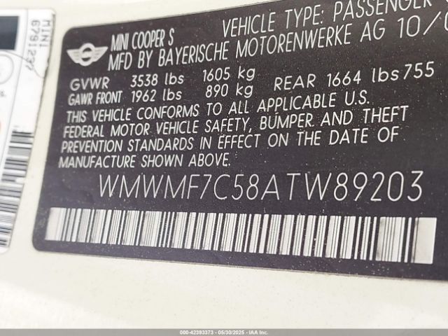 2010 MINI COOPER S WMWMF7C58ATW89203 Photo 8