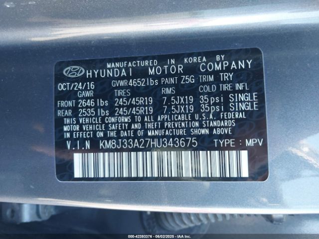 2017 HYUNDAI TUCSON KM8J33A27HU343675 Photo 8