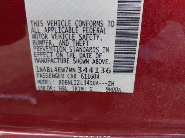 1N4BL4EW7MN344136 Nissan Altima Sl Intelligent Awd