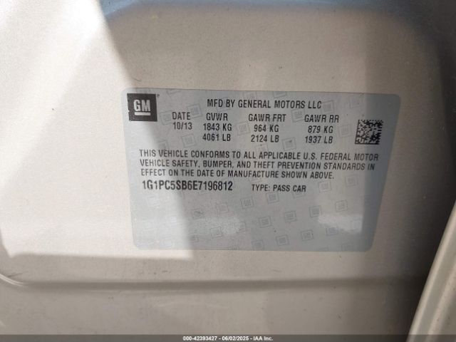 1G1PC5SB6E7196812 Chevrolet Cruze 1lt Auto