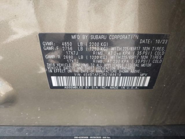 4S4BTAFC2R3189619 Subaru Outback Premium