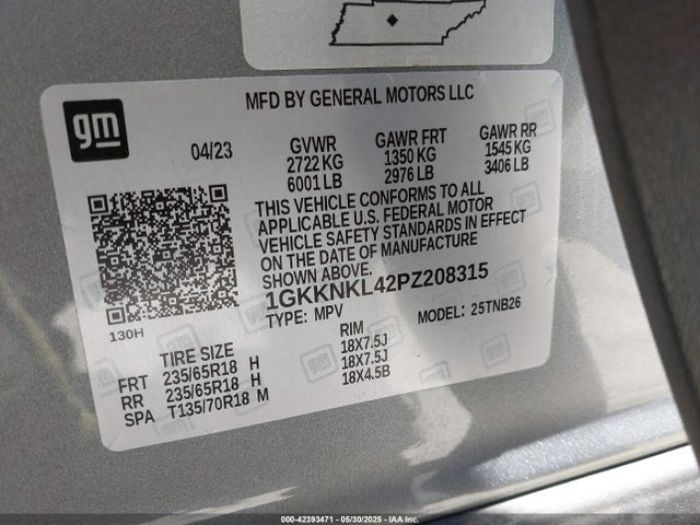 1GKKNKL42PZ208315 GMC lsy