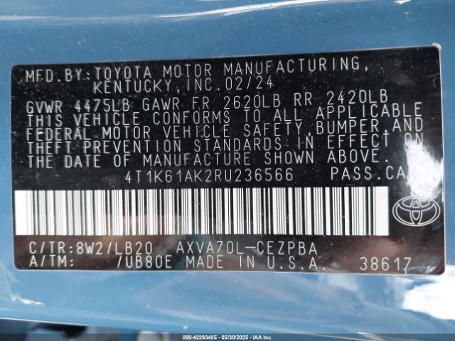 4T1K61AK2RU236566 Toyota CAMRY XSE