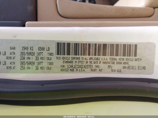 2016 JEEP GRAND CHEROKEE 1C4RJECGXGC423753 Photo 8