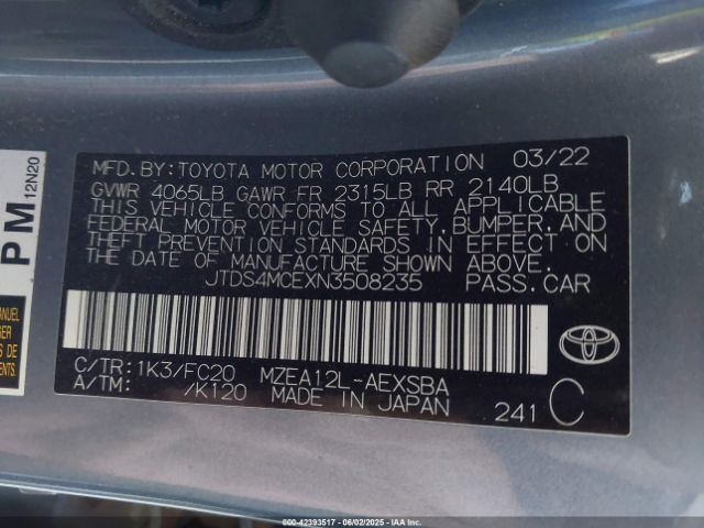 2022 TOYOTA COROLLA JTDS4MCEXN3508235 Photo 8