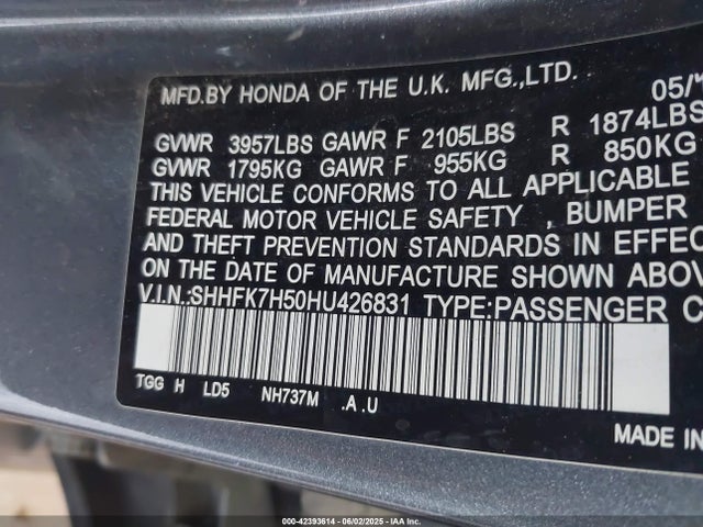 SHHFK7H50HU426831 Honda CIVIC EX