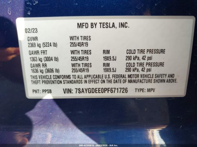 2023 TESLA MODEL Y 7SAYGDEE0PF671726 Photo 8