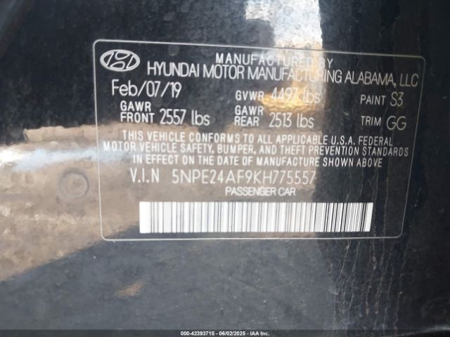 5NPE24AF9KH775557 Hyundai SONATA SE