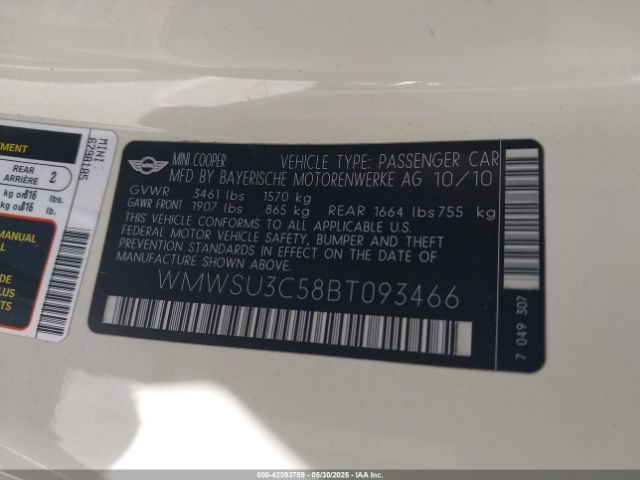 2011 MINI COOPER WMWSU3C58BT093466 Photo 8