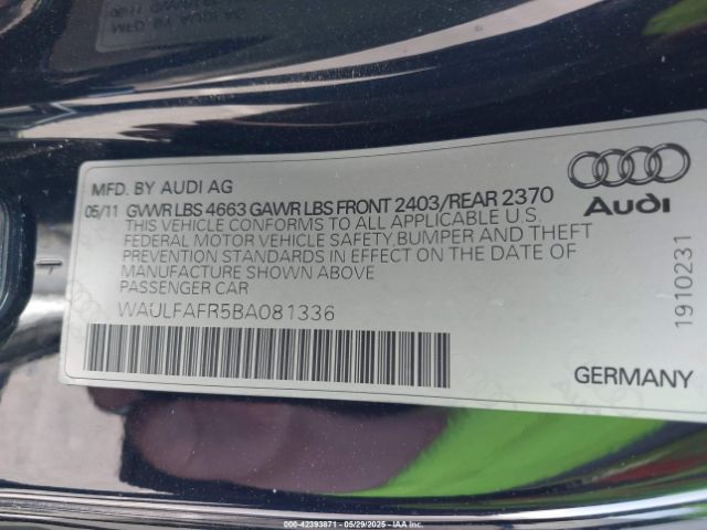 2011 AUDI A5 WAULFAFR5BA081336 Photo 8