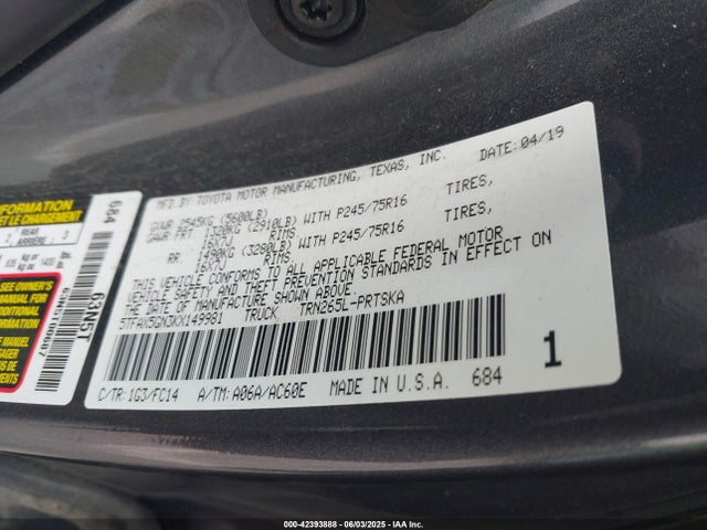 5TFAX5GN3KX149981 Toyota 2tr-fe