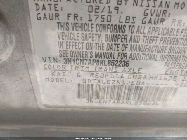 Nissan Versa 1.6 Sv 2019 3N1CN7AP8KL852236 Image 9