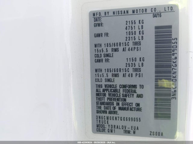 3N6CM0KN7GK699055 Nissan 2016