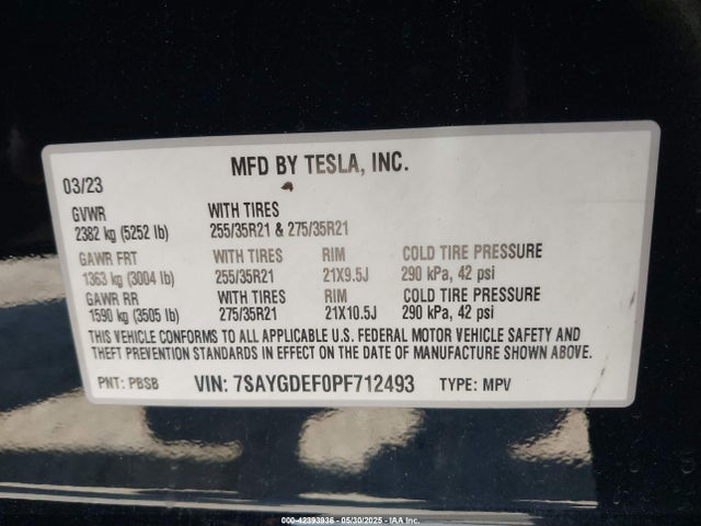 Tesla Model Y 2023 7SAYGDEF0PF712493 Image 9