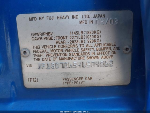 2004 SUBARU IMPREZA WRX STI JF1GD70654L504862 Photo 8