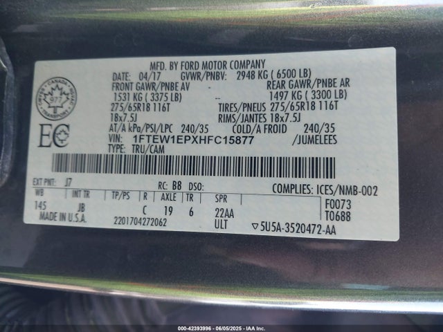 Ford 2.7l-4v 2017 1FTEW1EPXHFC15877 Image 9