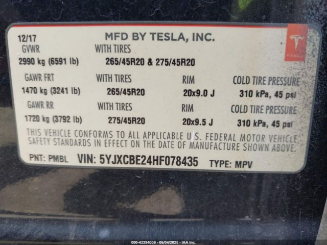 5YJXCBE24HF078435 Tesla MODEL X