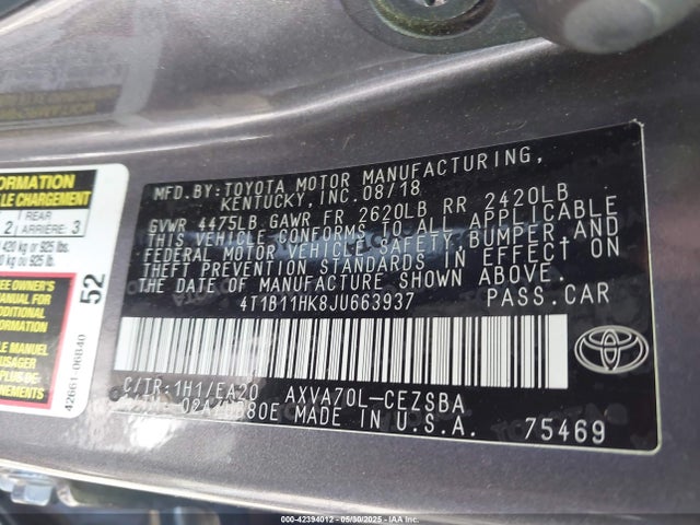 4T1B11HK8JU663937 Toyota a25a-fks