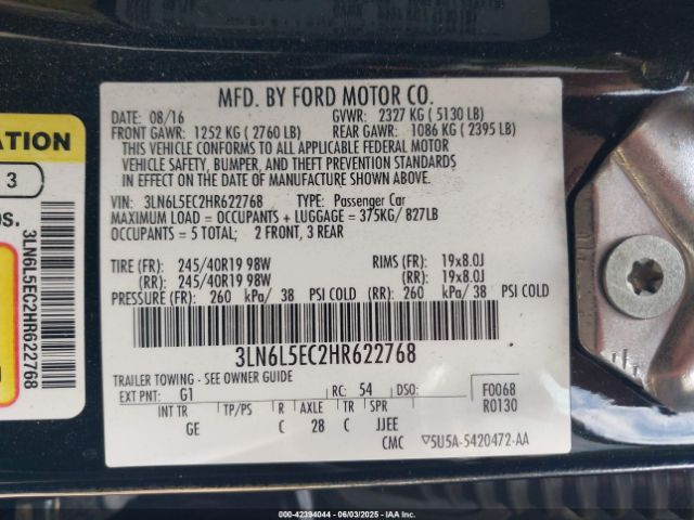 3LN6L5EC2HR622768 Lincoln Mkz Reserve