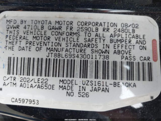 2003 LEXUS GS 430 JT8BL69S430011738 Photo 8