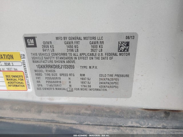 1GKKRRKD8EJ103059 GMC Acadia Slt-1