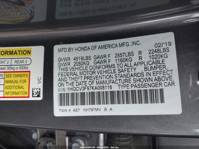 1HGCV3F97KA008116 Honda lfb2