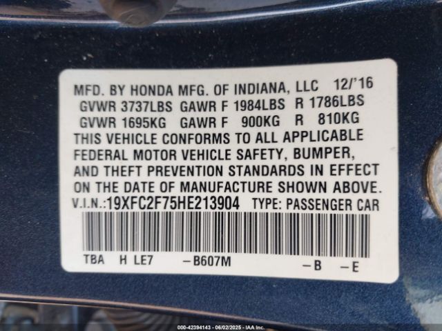 19XFC2F75HE213904 Honda CIVIC EX