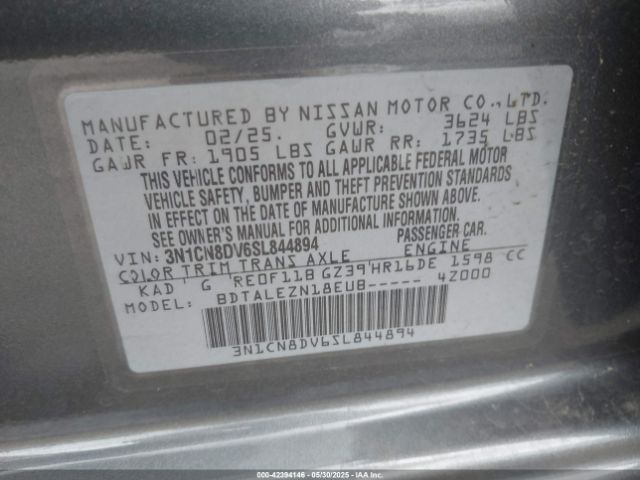 3N1CN8DV6SL844894 Nissan Versa 1.6 S